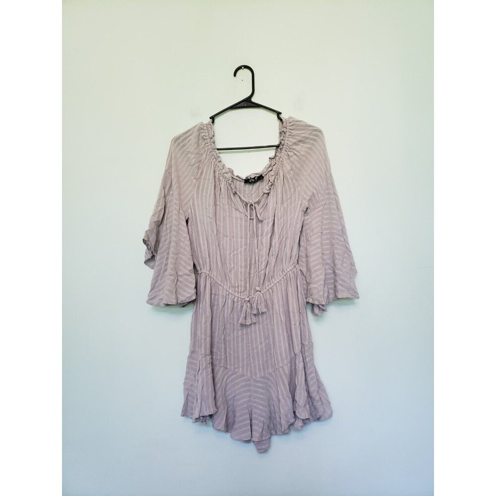 Blue B Collection Womens M Romper Lgt Purple Flowy Drawstring Stripe Boho Summer